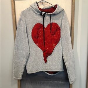 The veil - Gray and Red Heart Hoodie